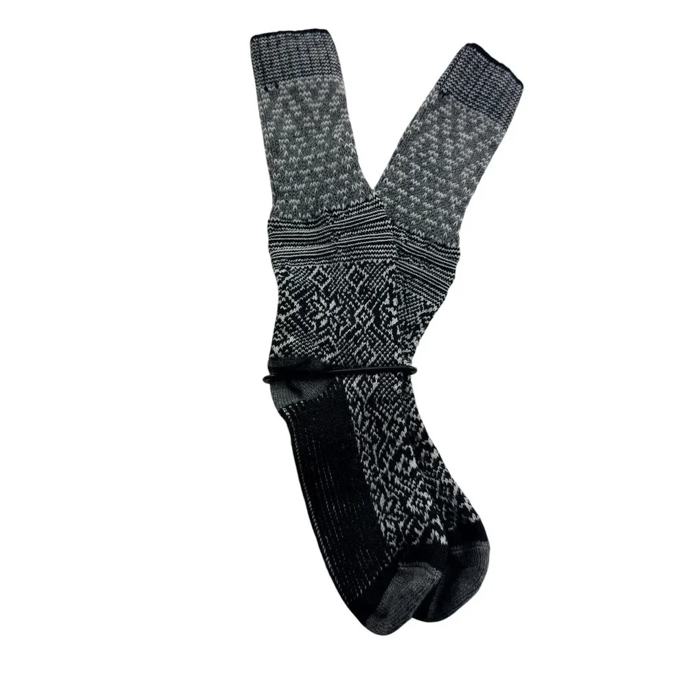 Smartwool Snowflake Flurry Merino Wool Crew Socks Black Large L Cushion LOT 2